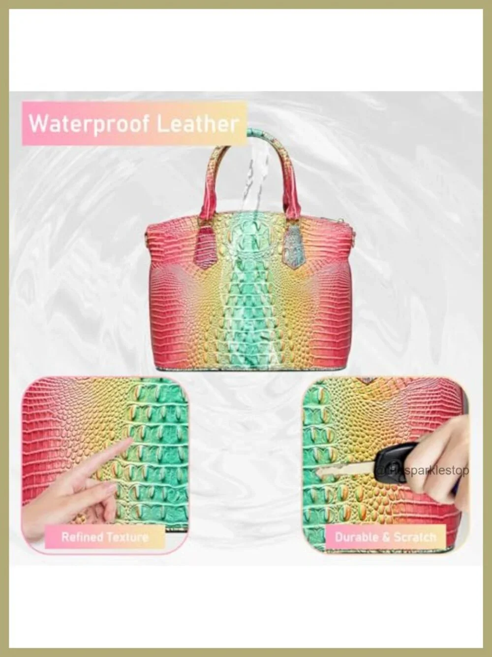 Crocodile Pattern Vegan Leather Satchel Tote Purse